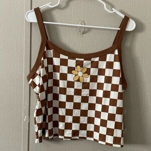 $10 Brown and White Checkered Women's Top